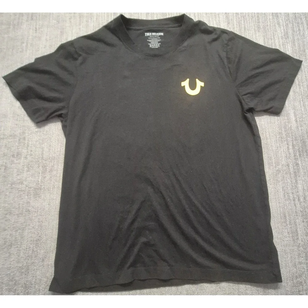 True Religion black Buddha 2 sided Graphic T-shirt XL metallic gold streetwear